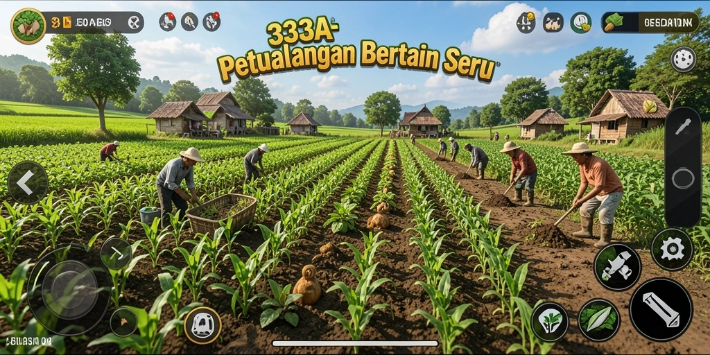 Tangkapan layar 333A menunjukkan aktivitas bertani yang menarik dan interaksi dengan hewan.