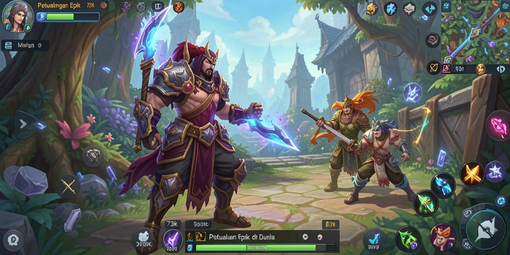 Tangkapan layar gameplay epik dalam 73K, menjelajahi dunia MMORPG.