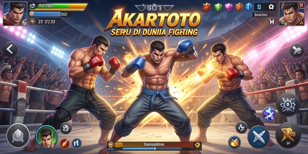 Tangkapan layar gameplay AKARTOTO menunjukkan pertarungan yang menarik dan dinamis.