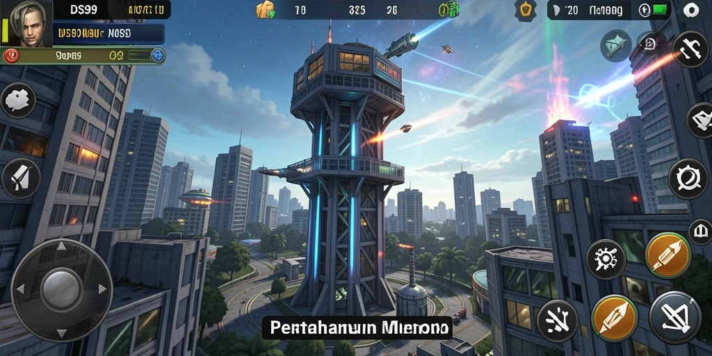 Gameplay DS99 menampilkan aksi pertahanan menara yang mendebarkan.