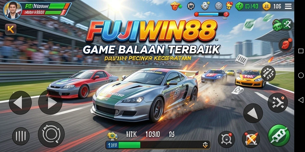 Screenshot gameplay FUJIWIN88 menampilkan aksi balapan seru yang mendebarkan.
