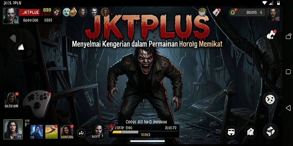 Menampilkan suasana menegangkan game horor JKTPLUS dengan karakter dan lingkungan misterius.