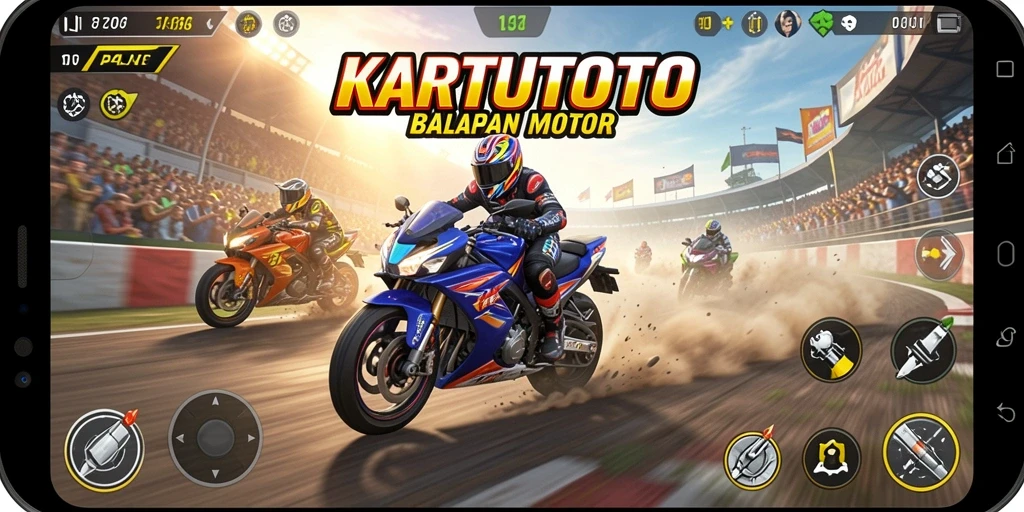 Gameplay KARTUTOTO yang mendebarkan dengan balapan motor yang seru.