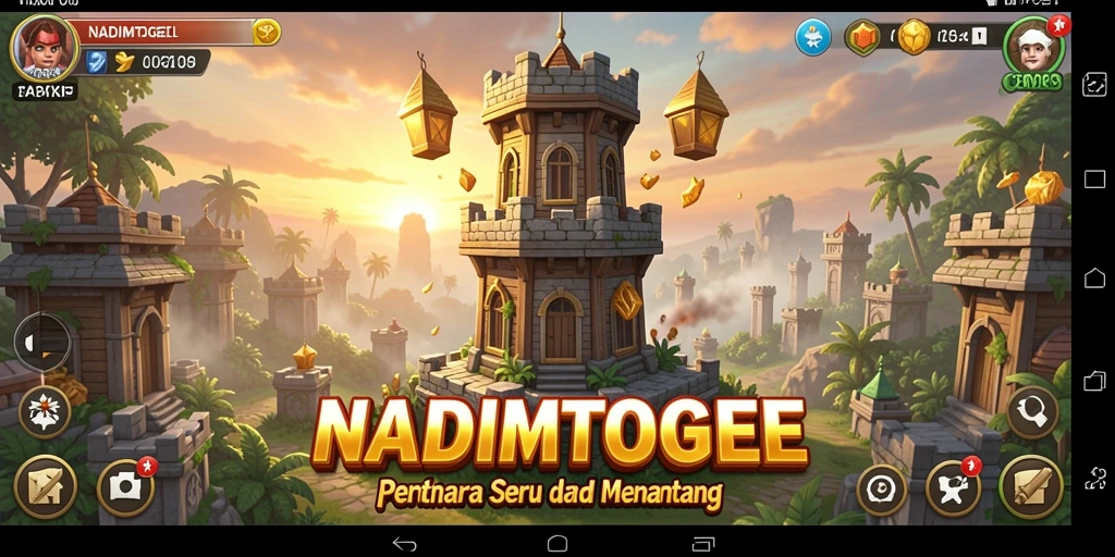 Screenshot NADIMTOGEL menampilkan aksi seru dalam pertahanan menara.