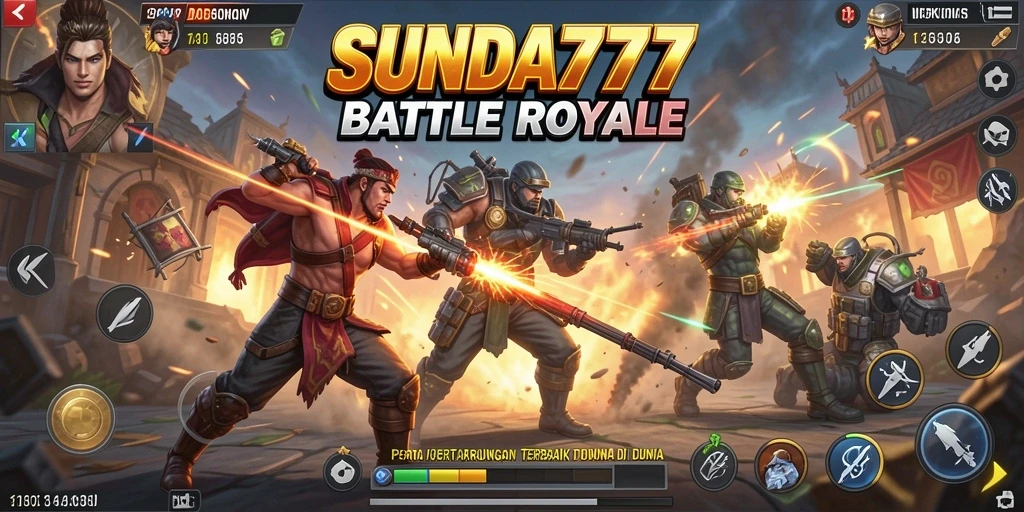 Screenshot SUNDA777 menunjukkan aksi pertarungan intens di arena Battle Royale.